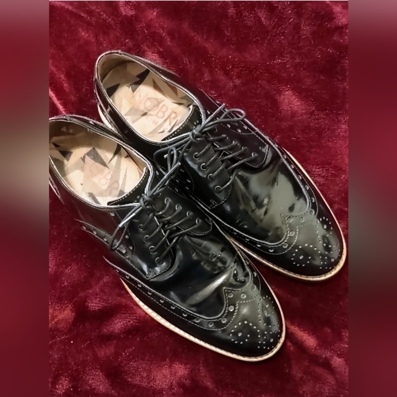 Nobrand Polished Leather Black/Burgundy Brogue Wingtips Sz 41 ( 8.5 M, 10 WO) - Picture 7 of 13